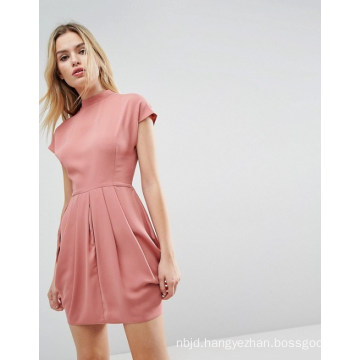 Cap Sleeve Tulip High Neck Dress